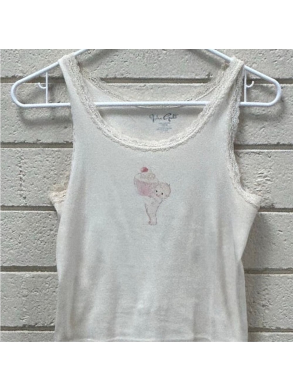 BRANDY MELVILLE John Galt Angel Cupcake Lace-Trimmed Tank Top Cute Coquette Y2K - Picture 3 of 6